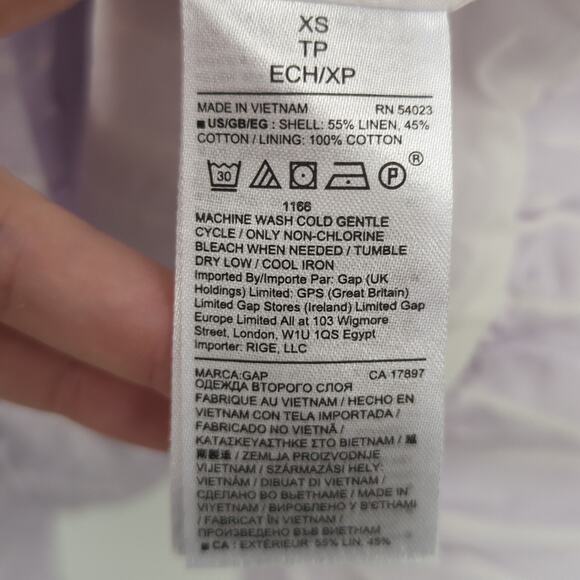 Gap Dress Womens XS Purple Ruffle Striped Linen Feminine Cottagecore Sundress - Picture 13 of 14